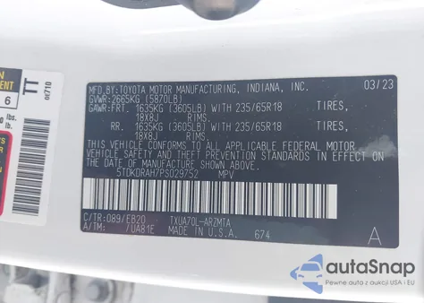 2023 Toyota Highlander Xle из США, поврежденный, VIN 5TDKDRAH7PS029752